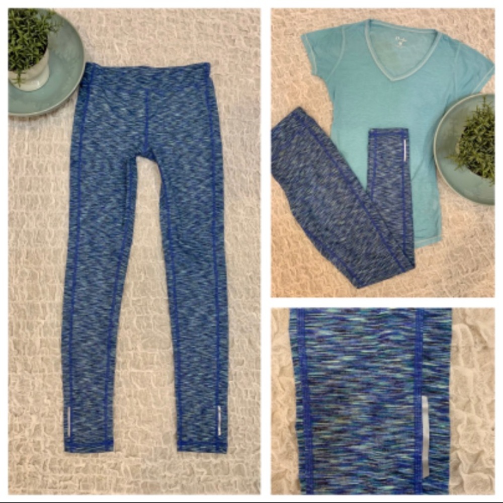 Athleta Space Dye Leggings Yoga Gym Pants Running Athletic Tights Blue Green